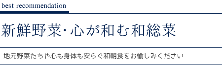 新鮮野菜・心が和む和総菜/地元野菜たちや心も身体も安らぐ和朝食をお愉しみください